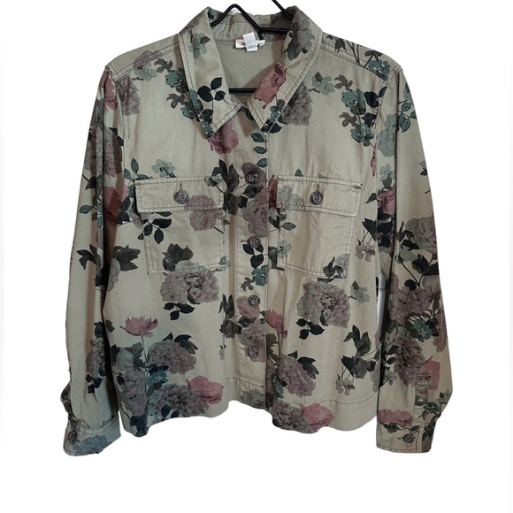 Westport Women's Jacket Floral Camo Collared Button-up Cuff Sleeve XL - Picture 2 of 16